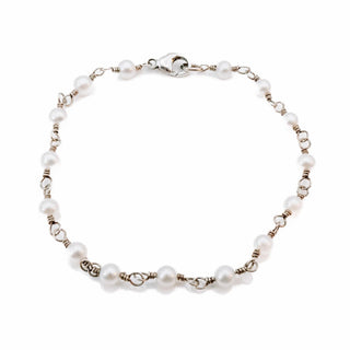 Vintage Sterling Silver White Freshwater Pearl Bracelet or Anklet - 8 Inches