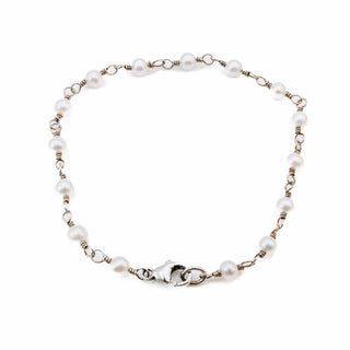 Vintage Sterling Silver White Freshwater Pearl Bracelet or Anklet - 8 Inches