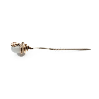 Vintage Gold Plated Snake Milk Glass Stick Pin