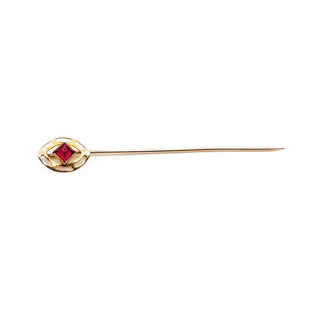 Antique 10K Yellow Gold Art Nouveau Red Paste Stick Pin
