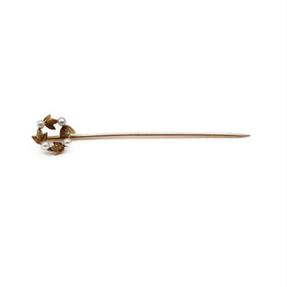 Vintage 12K Yellow Gold Seed Pearl Wreath Stick Pin
