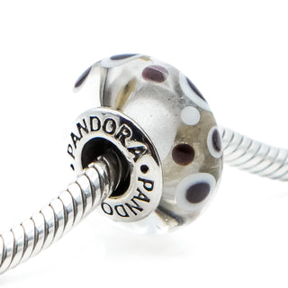 PANDORA Retired White Bubbles Murano Glass Bead Sterling Silver Charm