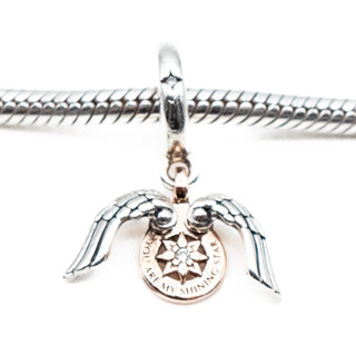 PANDORA Rare Rose Celestial Compass Angel Wings Dangle