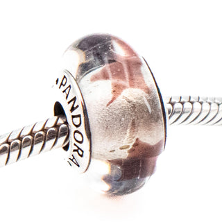 PANDORA Retired Maroon Stars Murano Glass Bead Sterling Silver Charm