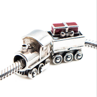 PANDORA Rare Retired Christmas Train Sterling Silver Charm With Red Enamel