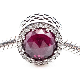 PANDORA Retired Radiant Hearts Sterling Silver Charm With Cerise Crystal