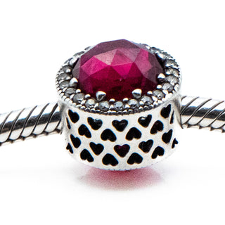 PANDORA Retired Radiant Hearts Sterling Silver Charm With Cerise Crystal