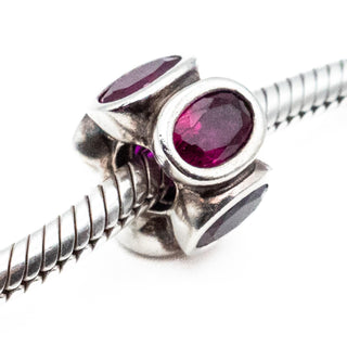 PANDORA Retired Red Oval Lights Bead Sterling Silver Charm With Synthetic Ruby