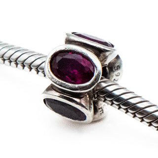 PANDORA Retired Red Oval Lights Bead Sterling Silver Charm With Synthetic Ruby