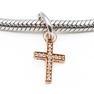 PANDORA Rare Retired 14K Rose Gold Symbol of Faith Cross Religious Dangle Charm