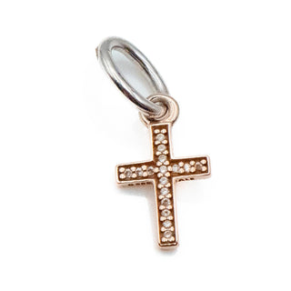 PANDORA Rare Retired 14K Rose Gold Symbol of Faith Cross Religious Dangle Charm