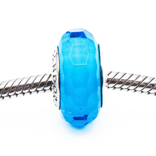 PANDORA Aqua Fascinating Faceted Murano Glass Sterling Silver Charm Bead