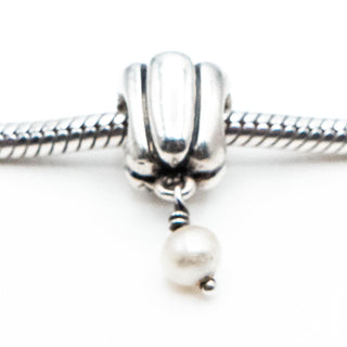PANDORA Retired Hanging Pearl Dangle Charm With Lavender Zirconia