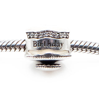 PANDORA Retired Happy Birthday Cake Sterling Silver Charm