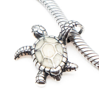 Turtle Sterling Silver Charm Pendant With White Glittered Enamel