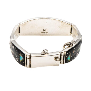 Navajo Artist Opal Multi-Stone Micro Inlay Link Bracelet in Sterling Silver Size 7.5 Inches