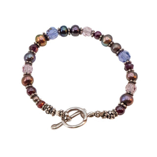 Cultured Baroque Freshwater Pearl Sterling Silver Garnet Beaded Bracelet