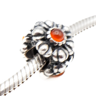 Pandora July Birthday Blooms Sterling Silver Charm With Carnelian Retired