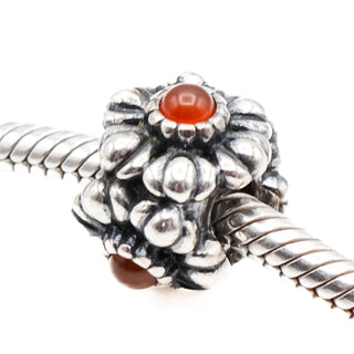Pandora July Birthday Blooms Sterling Silver Charm With Carnelian Retired