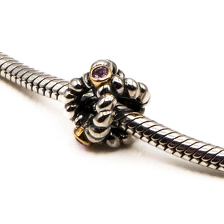 PANDORA Rare Retired Binding Beauty Sterling Silver Charm With 14K Gold And Pink Sapphire