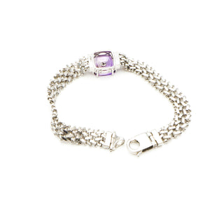 Lehrer Designs Amethyst Torusring Sterling Silver 7.5-Inch Chain Link Gemstone Bracelet With Diamonds