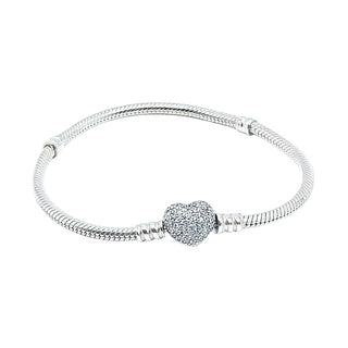 PANDORA Moments Sparkling Sterling Silver Charm Bracelet With Heart Pave Clasp - 7.9 Inches
