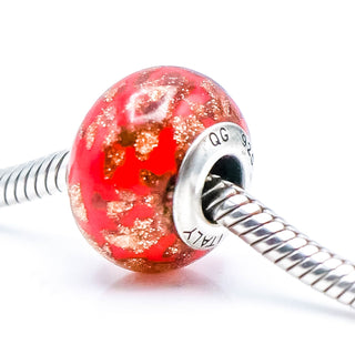 QG Brand Red Murano Glass Charm With Sterling Silver Core