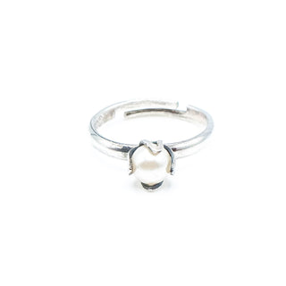 Vintage Sarah Coventry Sterling Silver Adjustable Faux Pearl Ring Size 5.5