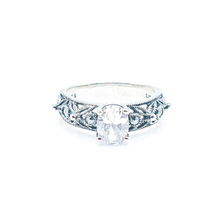 Nevada Silver Mine Cubic Zirconia Sterling Silver Floral Filigree Ring Size 6