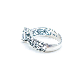 Nevada Silver Mine Cubic Zirconia Sterling Silver Floral Filigree Ring Size 6