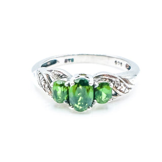 Sterling Silver Emerald Three-Stone Diamond Accent Ring Size 5.25