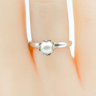 Vintage Sarah Coventry Sterling Silver Adjustable Faux Pearl Ring Size 5.5