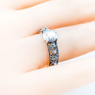 Nevada Silver Mine Cubic Zirconia Sterling Silver Floral Filigree Ring Size 6