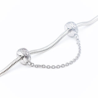 LOOK NINA Sterling Silver Safety Chain With Silicone for Charm Bangles With Clear Cyrstals