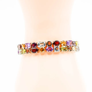 Multi-Gemstone Sterling Silver Bracelet Size 7 Topaz, Amethyst, Citrine, Garnet