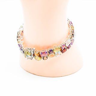 Multi-Gemstone Sterling Silver Bracelet Size 7 Topaz, Amethyst, Citrine, Garnet