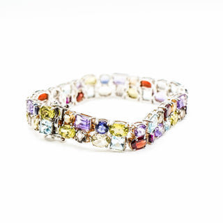 Multi-Gemstone Sterling Silver Bracelet Size 7 Topaz, Amethyst, Citrine, Garnet