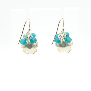 Sterling Silver Flower Earrings With Blue Frosted Glass Beads