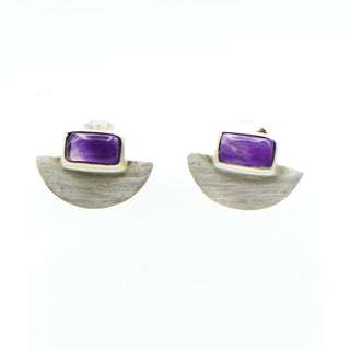 Sterling Silver Amethyst Cabochon Stud Earrings