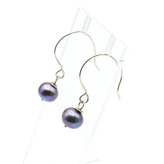 Black Pearl Sterling Silver 9mm Freshwater Cultured Dangle Earrings