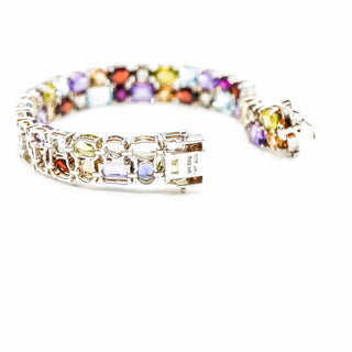 Multi-Gemstone Sterling Silver Bracelet Size 7 Topaz, Amethyst, Citrine, Garnet