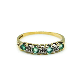 9k Yellow Gold Emerald & Diamonds May Birthstone Ring Size 7.5