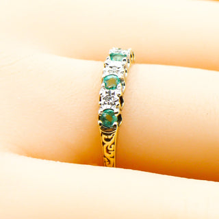 9k Yellow Gold Emerald & Diamonds May Birthstone Ring Size 7.5
