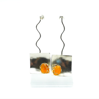 Sterling Silver Designer Dangle Earrings With Orange Gemstone Beads