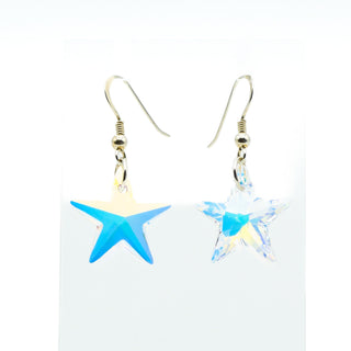 Sterling Silver Sparkling Star Dangle Earrings With Metal Backed Acrylic