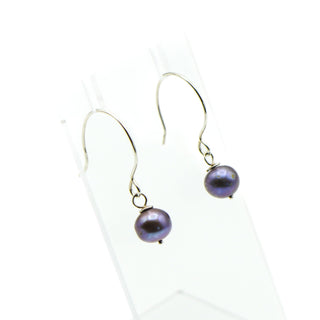 Black Pearl Sterling Silver 9mm Freshwater Cultured Dangle Earrings