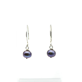 Black Pearl Sterling Silver 9mm Freshwater Cultured Dangle Earrings