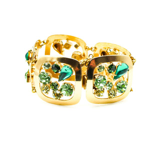 Vintage German 1/20 14K Gold Filled Statement Bracelet With Green Rhinestones
