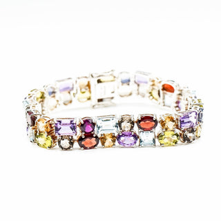 Multi-Gemstone Sterling Silver Bracelet Size 7 Topaz, Amethyst, Citrine, Garnet