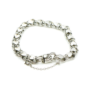 Vintage Sterling Silver Hearts Double Link Bracelet Size 7.5 Inches
